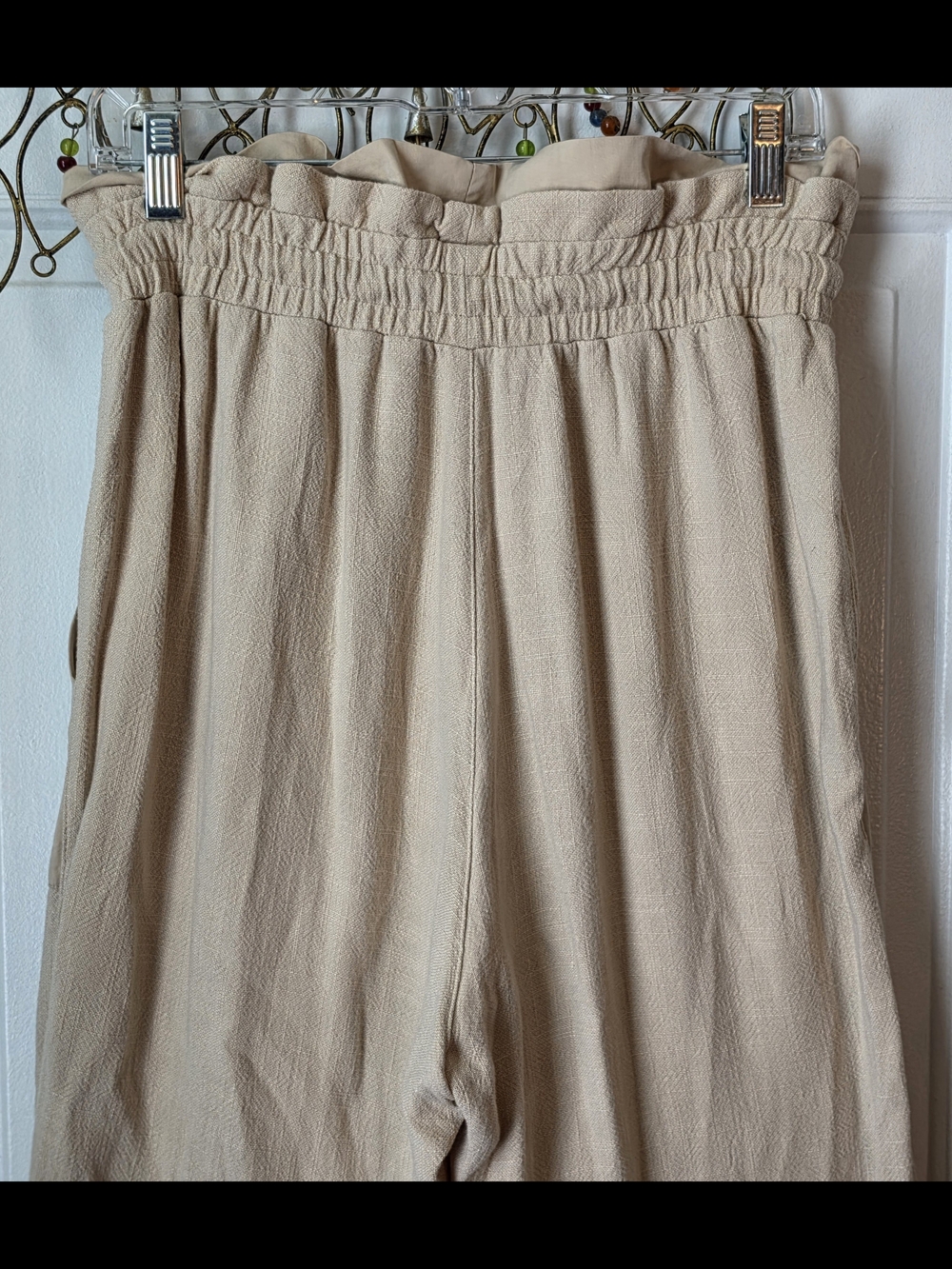 Blank NYC Paperbag Waist Linen Blend Joggers Women's S Tan Ruffled Drawstring - Picture 6 of 13